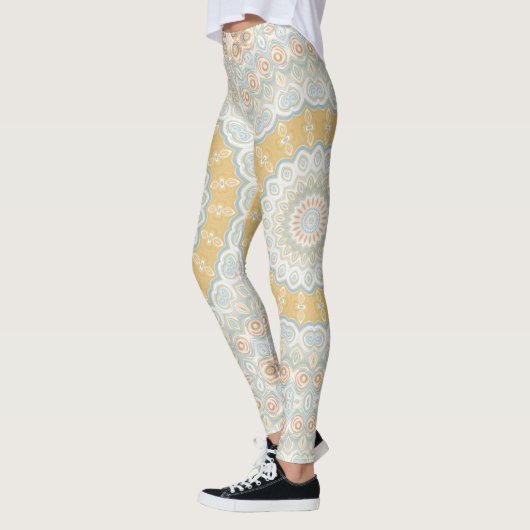 Gouden beige en blauwe mandala patroon ontwerp leggings (Links)