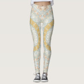 Gouden beige en blauwe mandala patroon ontwerp leggings (Voorkant)