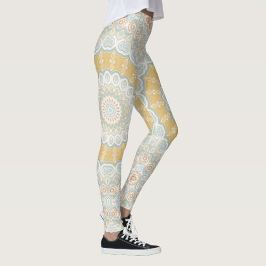 Gouden beige en blauwe mandala patroon ontwerp leggings (Rechts)