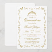 Gouden beige met krans Quinceanera uitnodiging (Voorkant / Achterkant)