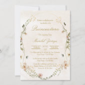 Gouden beige met krans Quinceanera uitnodiging (Voorkant)