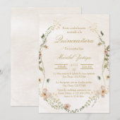 Gouden beige met krans Quinceanera uitnodiging (Voorkant / Achterkant)