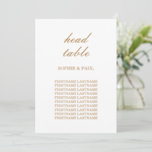 Gouden Beige Script Stoelindeling Hoofdtafelkaart