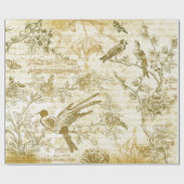 gouden beige vogeltjes bloeien Frans script Cadeaupapier (Vlak)