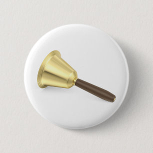 Gouden bel met houten handvat ronde button 5,7 cm
