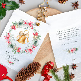 Gouden Bel Sneeuwvlok Groene Rode Kerstkrans Feestdagenkaart
