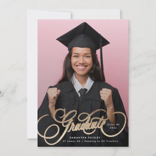 Gouden belettering Afstuderen Foto Afstuderen Aankondiging (Voorkant)