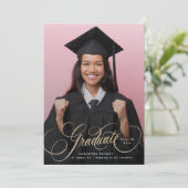 Gouden belettering Afstuderen Foto Afstuderen Aankondiging (Staand voorkant)