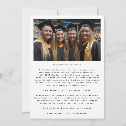 Gouden belettering Afstuderen Foto Afstuderen Aankondiging (Achterkant)