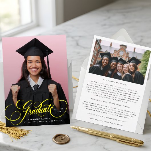 Gouden belettering Afstuderen Foto Afstuderen Aankondiging