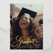 Gouden belettering Afstuderen Foto Afstuderen PART Folie Uitnodiging (Voorkant)