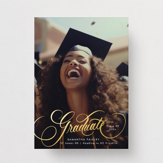 Gouden belettering Afstuderen Foto Afstuderen PART Folie Uitnodiging