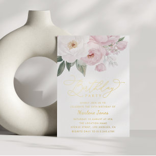 Gouden belettering Floral Botanical Birthday Folie Uitnodiging