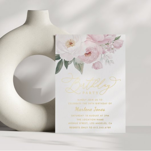 Gouden belettering Floral Botanical Birthday Folie Uitnodiging