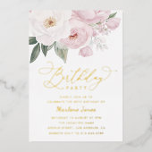 Gouden belettering Floral Botanical Birthday Folie Uitnodiging (Voorkant)