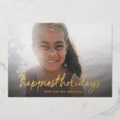 Gouden belettering | Foto Gelukkigste Kerstmis Folie Feestdagenkaart (Voorkant)