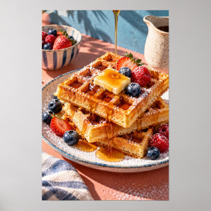 Gouden Belgische wafels met verse bessen en siroop Poster