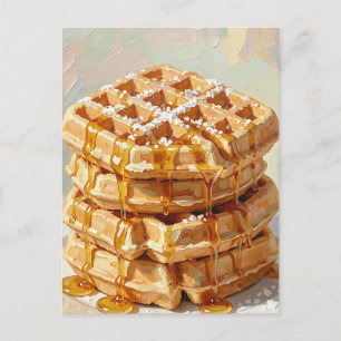 Gouden Belgische Wafels Stroop Olie Schilderij Briefkaart