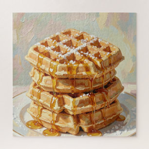 Gouden Belgische Wafels Stroop Olie Schilderij Legpuzzel