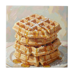 Gouden Belgische Wafels Stroop Olie Schilderij Tegeltje