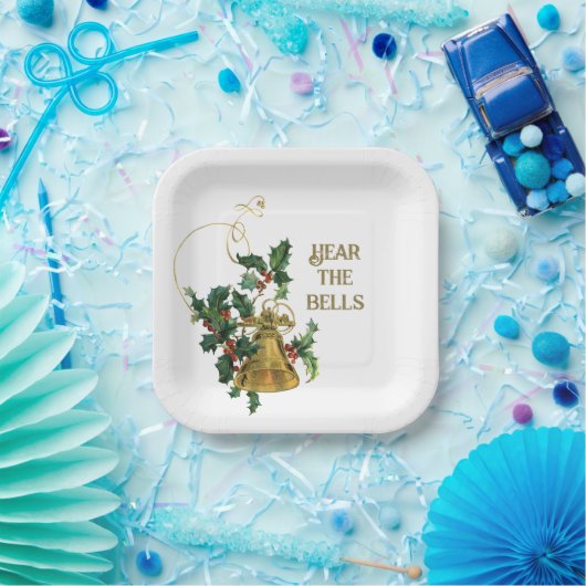 Gouden Bell en Holly Kerstmisdocument Bord (Feest)