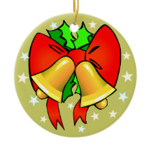 Gouden bellen rode strikken groene hulst Kerstmis