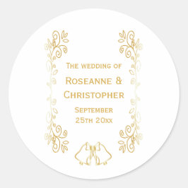 Gouden Belletjes Krulwerk Trouwontwerp Ronde Sticker