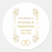 Gouden Belletjes Krulwerk Trouwontwerp Ronde Sticker (Voorkant)