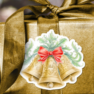 Gouden belletjes Monogram aquarel Kerst Huwelijk Sticker
