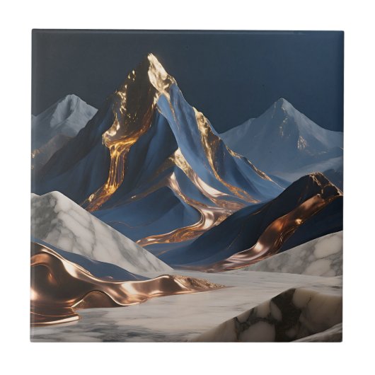 Gouden Berg Marmer Landschap Tegeltje (Voorkant)