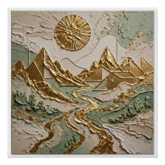 Gouden Bergen Gouden Rivier 3D Kunst Perfect Poster