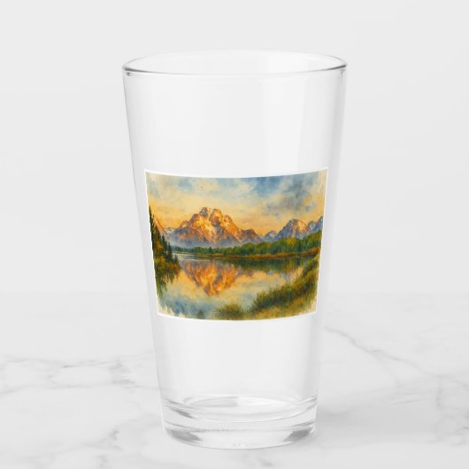 Gouden Bergreflectie Aquarel Glas Cup (Voorkant)