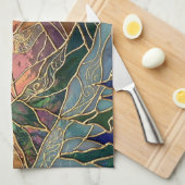 Gouden Bergtoppen Bos Gebrandschilderde Kunst Theedoek (Quarter Fold)