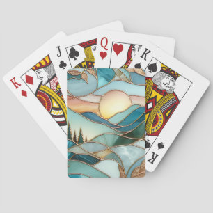 Gouden Bergtoppen Bos Glas-in-Lood Kunst Pokerkaarten