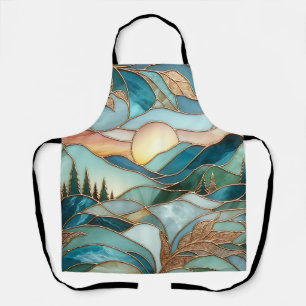 Gouden Bergtoppen Bos Glas-in-Lood Kunst Schort