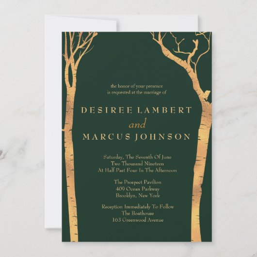 Gouden berken Bomen Bruiloft Uitnodigingen (Voorkant)