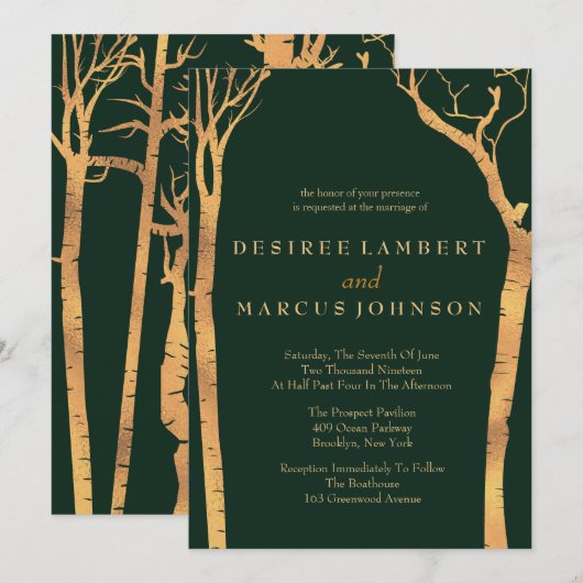 Gouden berken Bomen Bruiloft Uitnodigingen (Voorkant / Achterkant)