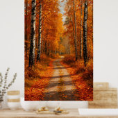 Gouden berkenbospad in zacht herfstlicht poster (Keuken)
