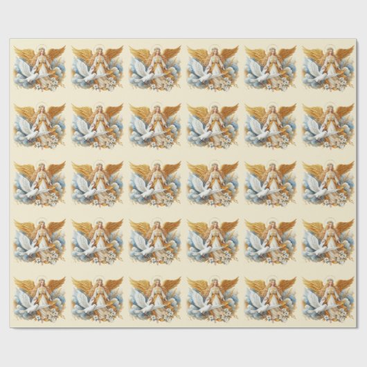 Gouden Beschermengel Met Witte Vogel Cadeaupapier (Vlak)