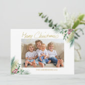 Gouden bessen Foto Kerstmis Feestdagenkaart (Staand voorkant)