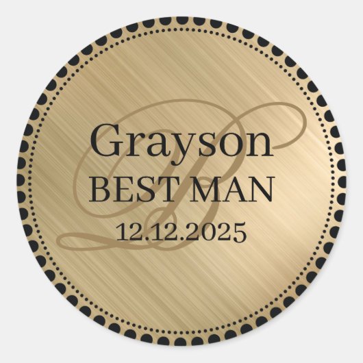 Gouden Best Man Monogram Klassieke Ronde Sticker (Voorkant)