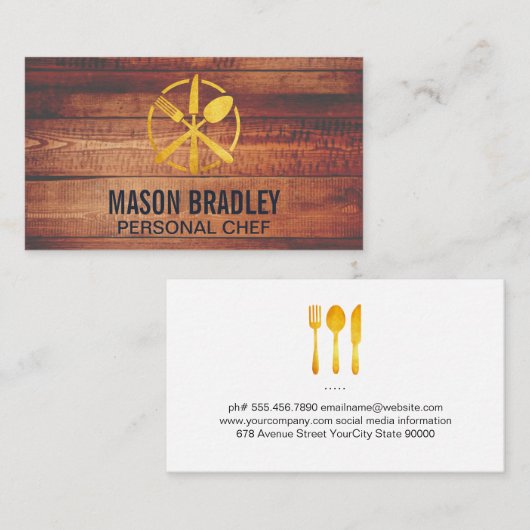 Gouden bestek Hout Visitekaartje (Voorkant / Achterkant)