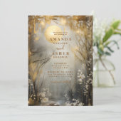 Gouden betoverde maan bos bruiloft kaart (Staand voorkant)