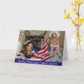 Gouden Betsy Ross Sews Flag voor 4 van Juli Kaart (Gele Bloem)