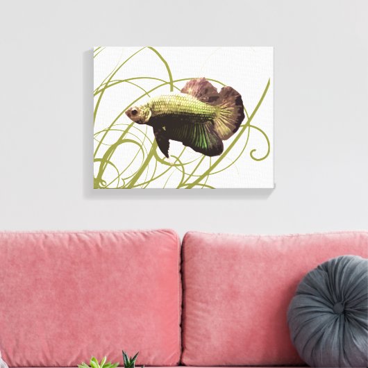 Gouden Betta Vechtvis Canvas Afdruk (Insitu (Woonkamer))