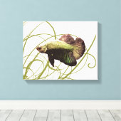 Gouden Betta Vechtvis Canvas Afdruk (Insitu (Houten vloer))
