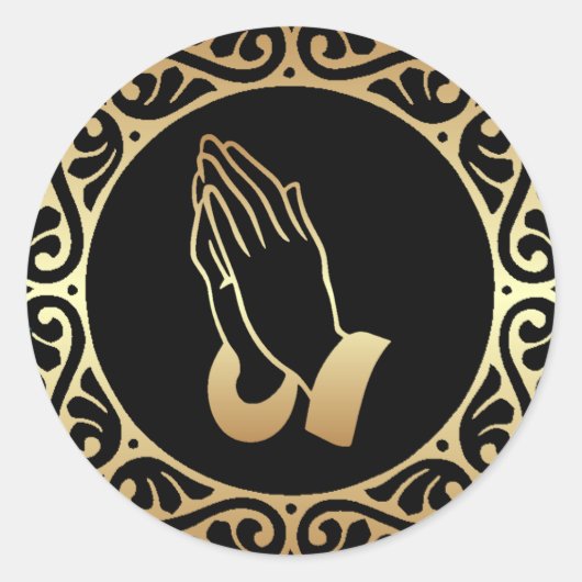 Gouden biddende handen ronde sticker (Voorkant)