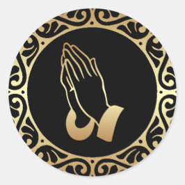 Gouden biddende handen ronde sticker