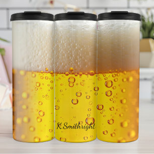 Gouden Bier Close-up Schuim Bellen Thermosbeker