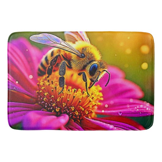 Gouden Bij Bloem Magisch Licht Design Badmat (Voorkant)